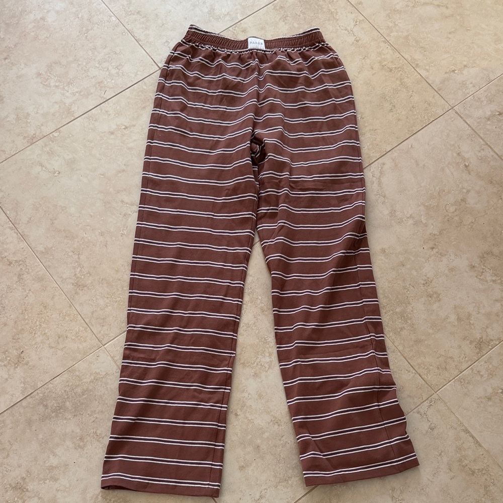 parke brown and white striped boxer pants